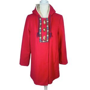 Anthropologie Kimchi & Blue Red Wool Fur Lined Floral Embroidered Jacket Size S